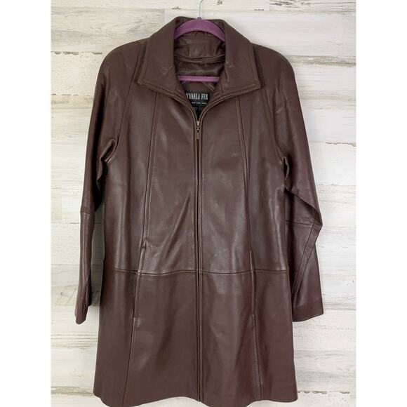 Michaela Fur Womens small soft brown leather jacket boho lined long - Picture 1 of 7